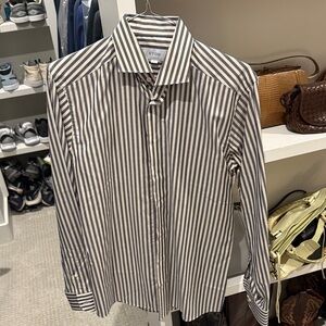 Eton Men's Navy and White Striped Dress Shirt (Slim 16 41)